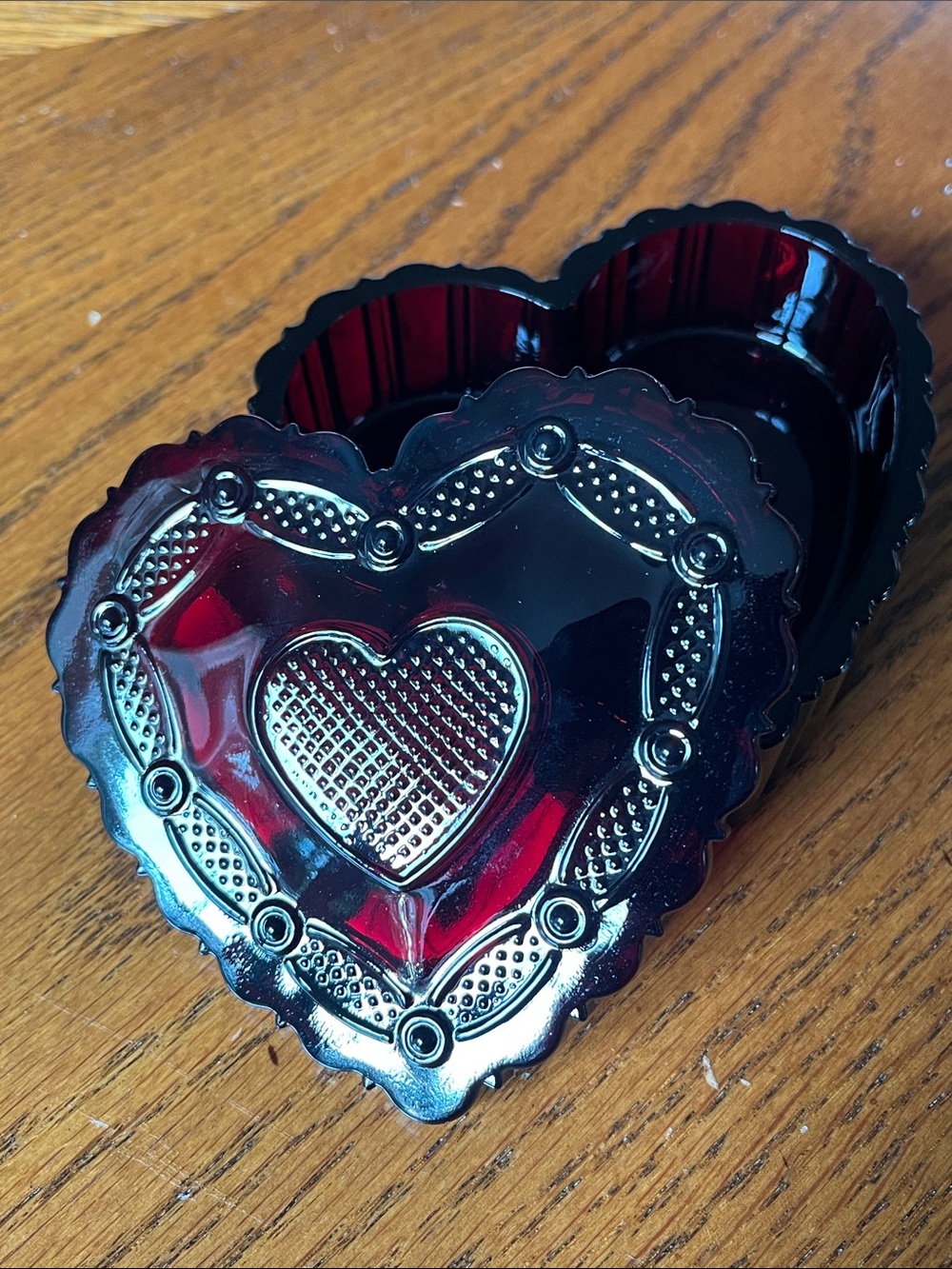 Vintage Avon 1876 Cape Cod Ruby Red Heart-Shaped Trinket Box with Lid